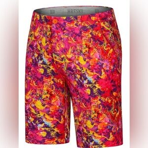 NWOT- Hreski- Splashes of purple/yellow/red golf shorts- 40‎